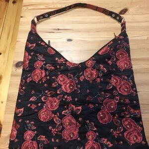 Floral Embroidered Black and Red Women's Bag